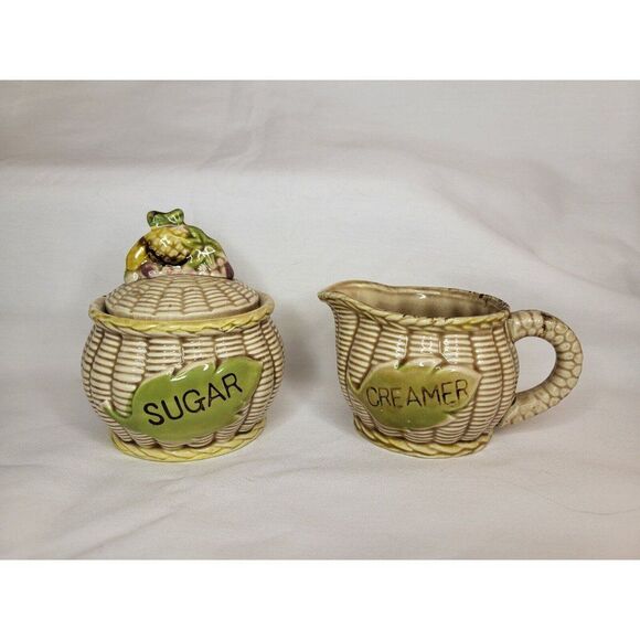Vintage Tilso Japan Tea Pot, Creamer & Covered Sugar Set Basket Weave - Picture 5 of 7